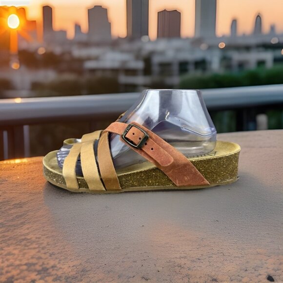 ✅Autenti Sandals Women's 40/9-9.5 Tri-Color Leather Comfort Slides Made In Spain - Picture 1 of 9